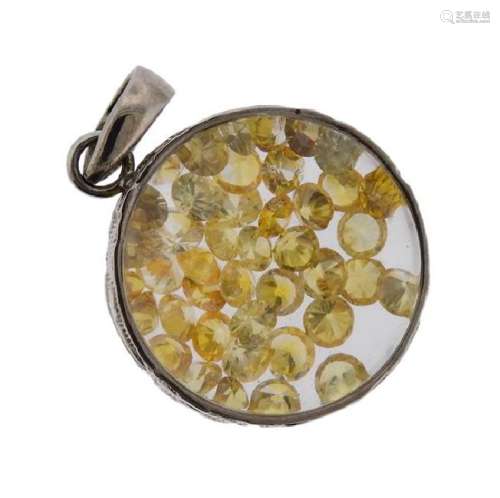 Sterling Silver Floating Yellow Stone Crystal Pendant