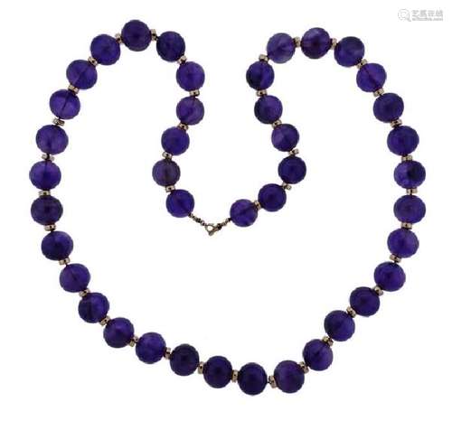 14k Gold Amethyst Bead Necklace