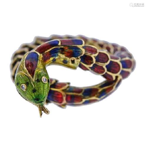 18K Gold Enamel Snake Flexible Ring