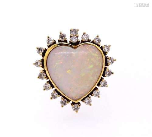 18K Gold Diamond Opal Heart Ring