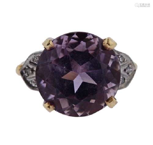 Antique 14K Gold Diamond Amethyst Ring