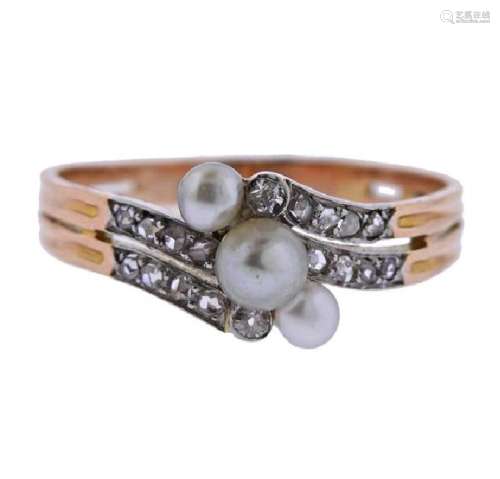 Antique 18k Gold Diamond Pearl Ring