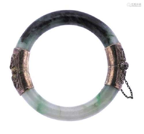 Silver Green Stone Bangle Bracelet