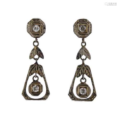 Art Deco Gold Diamond Drop Earrings