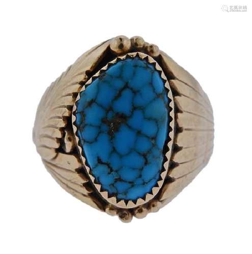 14K Gold Turquoise Stone Ring