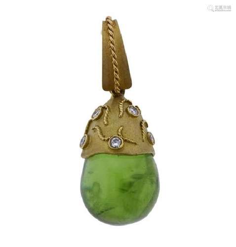 18K Gold Diamond Green Stone Enhancer Pendant