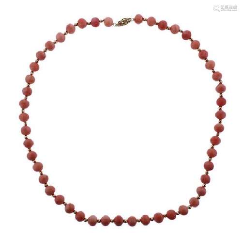 14K Gold Coral Bead Necklace