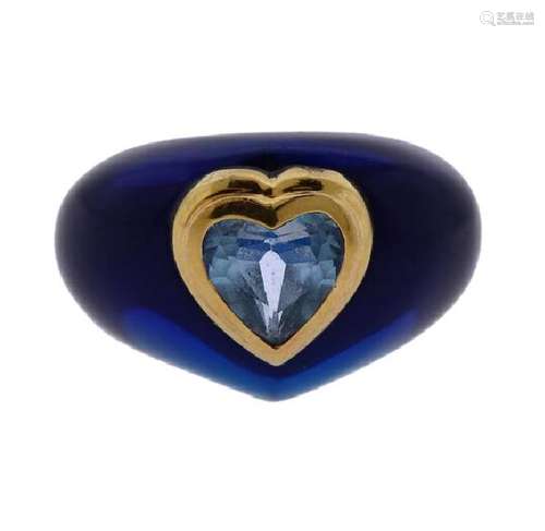 18k Gold Blue Topaz Heart Ring