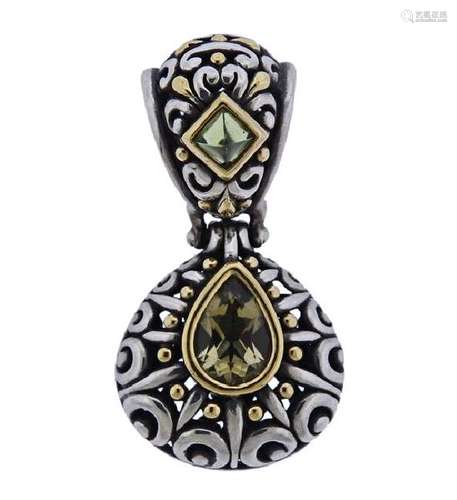 John Hardy 18K Gold Silver Green Stone Pendant