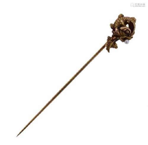 Antique 14k Gold Pearl Dragon Stick Pin