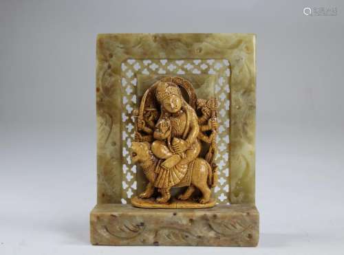 Krishna Figurine on Carved Soapstone Base