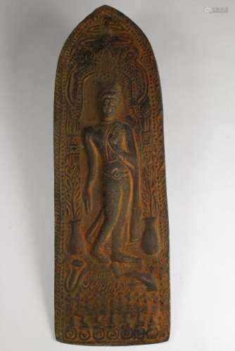Antique Figural Iron Buddha Relief