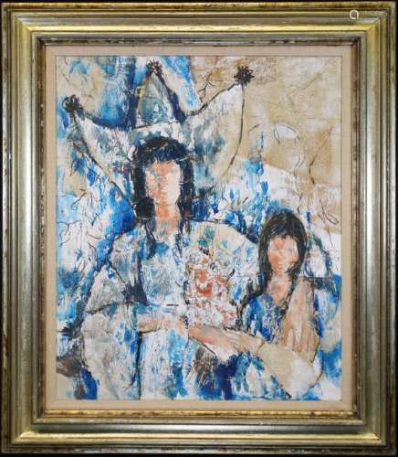 20th C. Abstract Painting of Mother and Child
