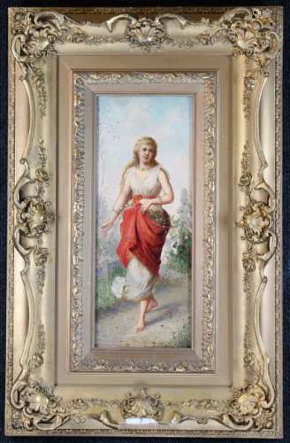 19th C. European Woman in Landscape, Signed