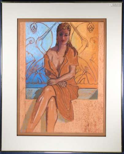 Vintage, Pastel Portrait of a Seated Young Woman