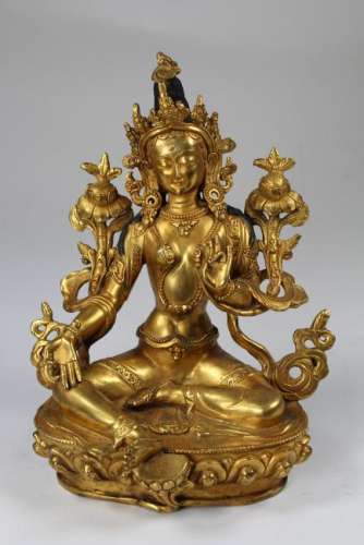 Tibetan Gilt Bronze Figure of White Tara, Qing