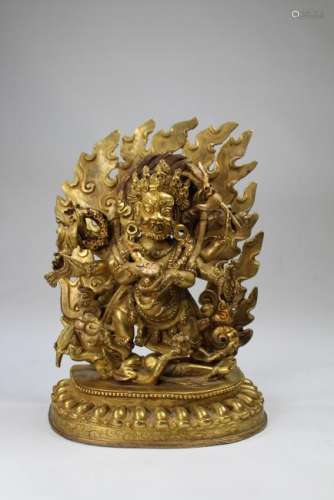Exceptional Gilt Bronze Figure of Mahakala