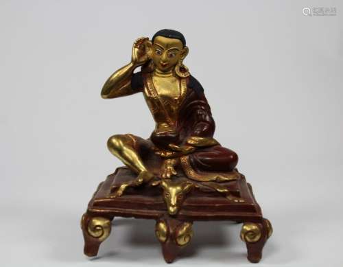 Gilt Bronze Antique Millarepa Indian Yogi Teacher