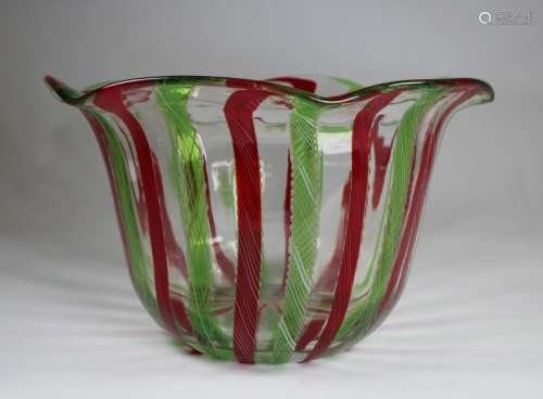 Signed Multi-Colored Art Glass Bowl, Murano Style