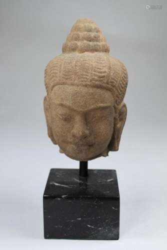 Early Antique Cambodian Carved Sandstone Head