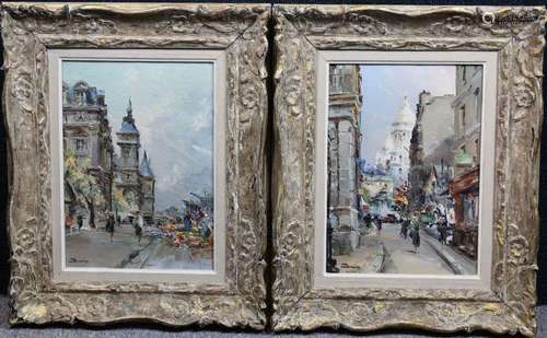 Pair of Signed Paris Street Scenes, 20th C.