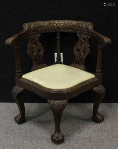 Antique Carved English Corner Chair