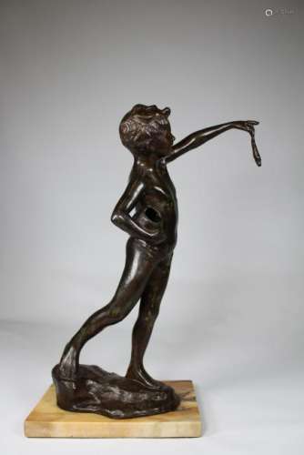 Gaetano De Martini (1840 - 1917) Bronze Boy w Fish