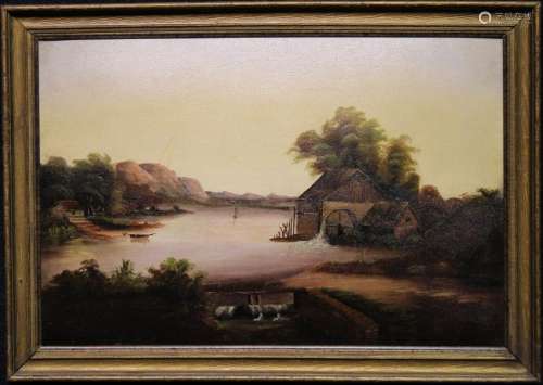 19th C. Primitive Hudson River School Landscape