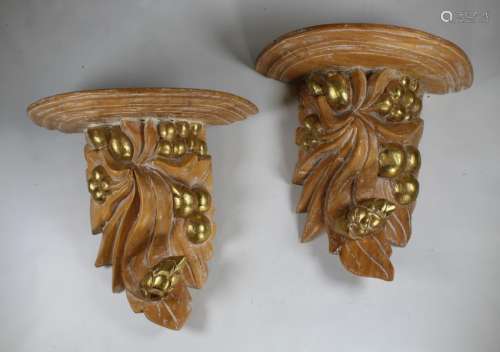 Pair of Gilt Carved Wood Shelves