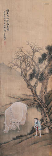 1720 杨晋 洗象图 设色绢本 镜片