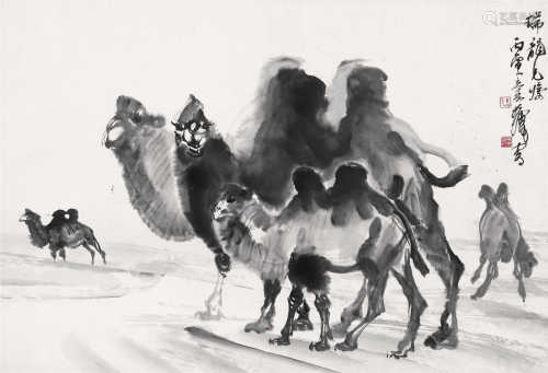1986 黄胄 沙漠骆驼 水墨纸本 镜片