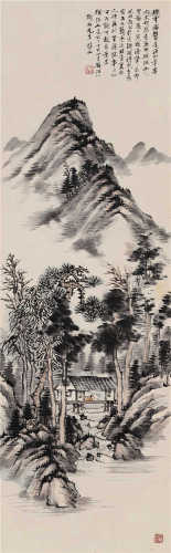 1947 王东培 烟云林舍 设色纸本 立轴