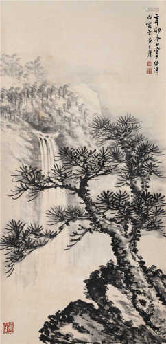 1951 黄君璧 松泉飞瀑 水墨纸本 镜片