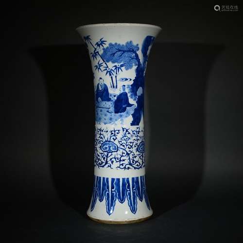 A BLUE AND WHITE BEAKER GU VASE