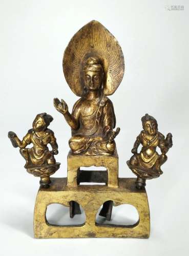 THREE GILT-BRONZE FIGURE OF BUDDHA