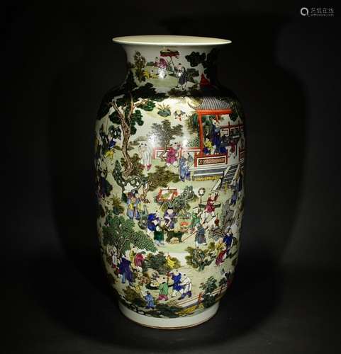 A FAMILLE ROSE LANTERN SHAP VASE