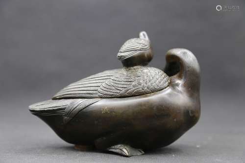 A BRONZE DUCK-FORM INCENSE BURNER