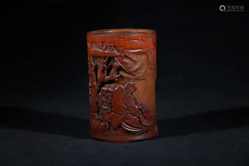 A BAMBOO CARVED BRUSH POT