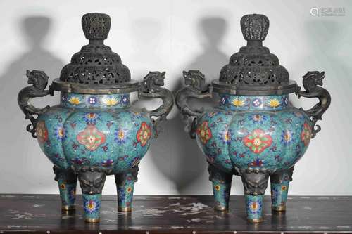 A PAIR OF CLOISONNE INCESE BURNER