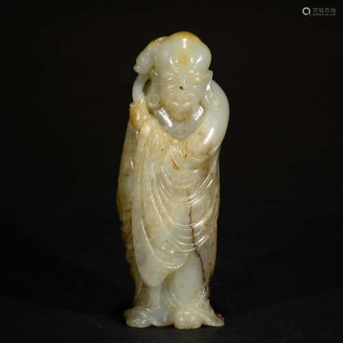 A WHITE JADE CARVING OF LUOHAN