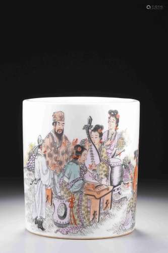 A FAMILLE ROSE BRUSH POT, KANG XI MARK