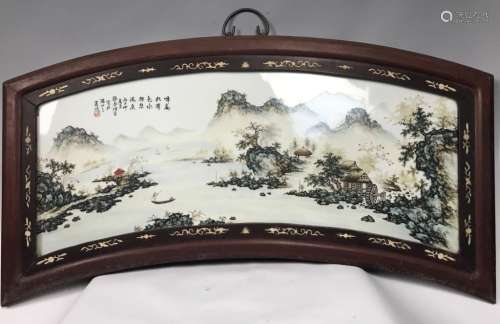 A FAMILLE ROSE PLAQUE OF LANSCAPE, WANG YETING