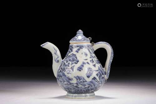 A BLUE AND WHITE 'DRAGON' WINE POT