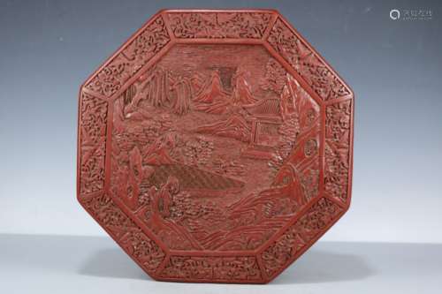 A Carved Cinnabar Lacquer Box and Cover