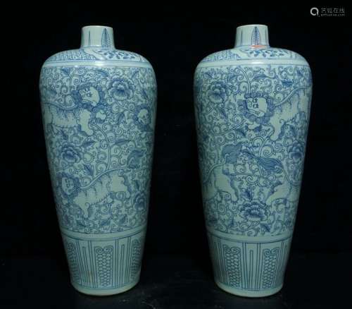 A Pair of Blue and White Porcelain Vases