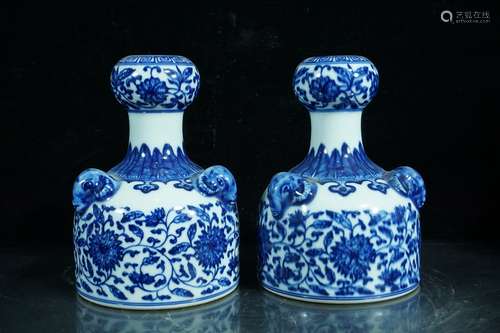 A Pair of Blue and White Porcelain Vases