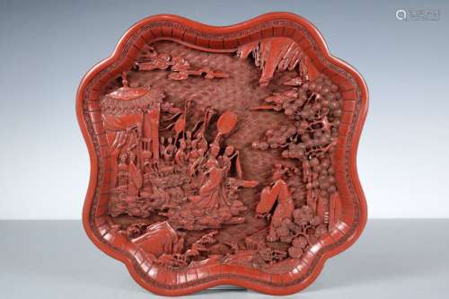 A Carved Cinnabar Lacquer Plate
