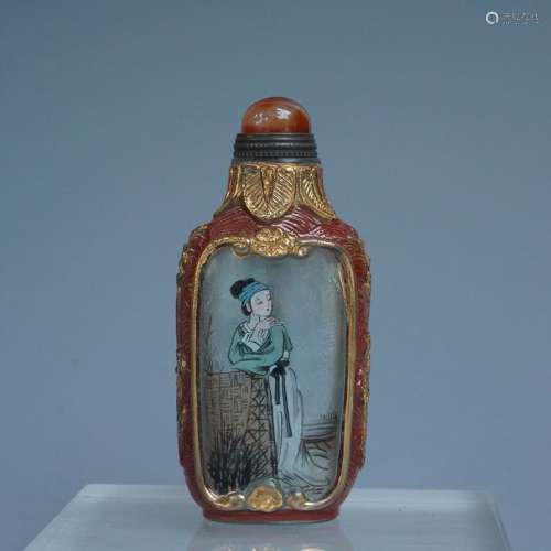 A Red Glass and Gilt Snuff Bottle