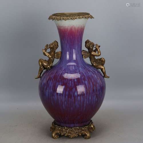 A Flambe Gilt Decorated Porcelain Vase