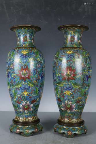 A Pair of Cloisonne Enamel Vases